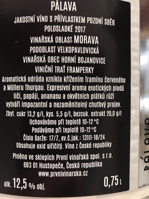 Pálava 2017, pozdní sběr